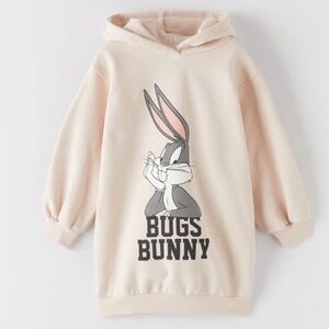 Zara Kids Bugs Bunny Looney Tunes Light Pink Long Hoodie Top — Size 11/12 girls
